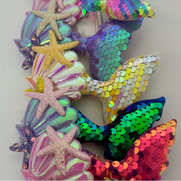 Mermaid Hair Accessories set of 6 Clip On Sequin Mermaid Tail Clips - Picture 7 of 16